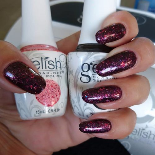 Gelish classic Gel manicure Long Black and Red Glitter
